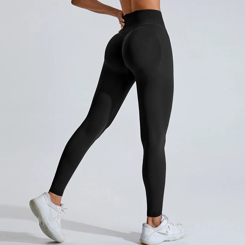 NCLAGEN Women's Seamless Yoga Leggings High V-Waist Tummy Control Scrunch Butt Lifting GYM Workout Pants Outdoor Sports Fitness