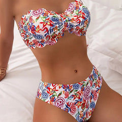 Women's Sexy Floral Print Ruffled Bikini Set - Frilled Two-Piece Swimsuit