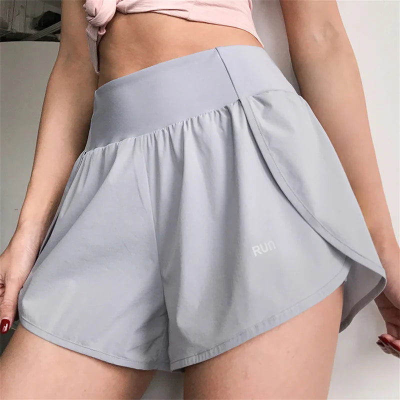 SOISOU Gym Yoga Women's Cycling Shorts Tight Skirt Fitness Elastic High Waist Double Layer Ladies Short Security Leggings Women