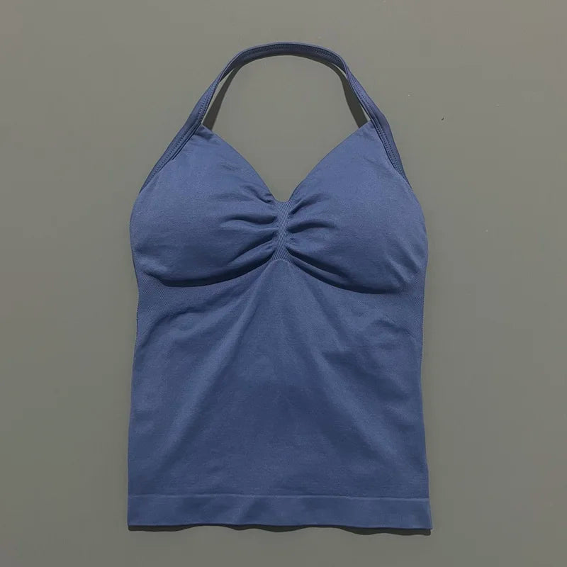 Women's Seamless V-Neck Yoga Tank Top - Sleeveless Gym Vest with Removable Pads