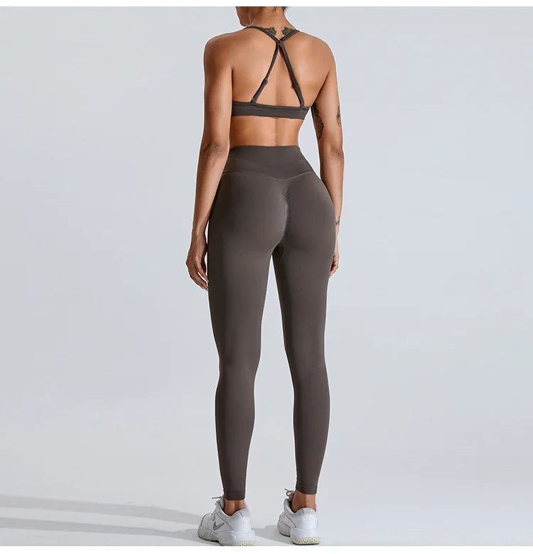 NCLAGEN Women's Seamless Yoga Leggings High V-Waist Tummy Control Scrunch Butt Lifting GYM Workout Pants Outdoor Sports Fitness