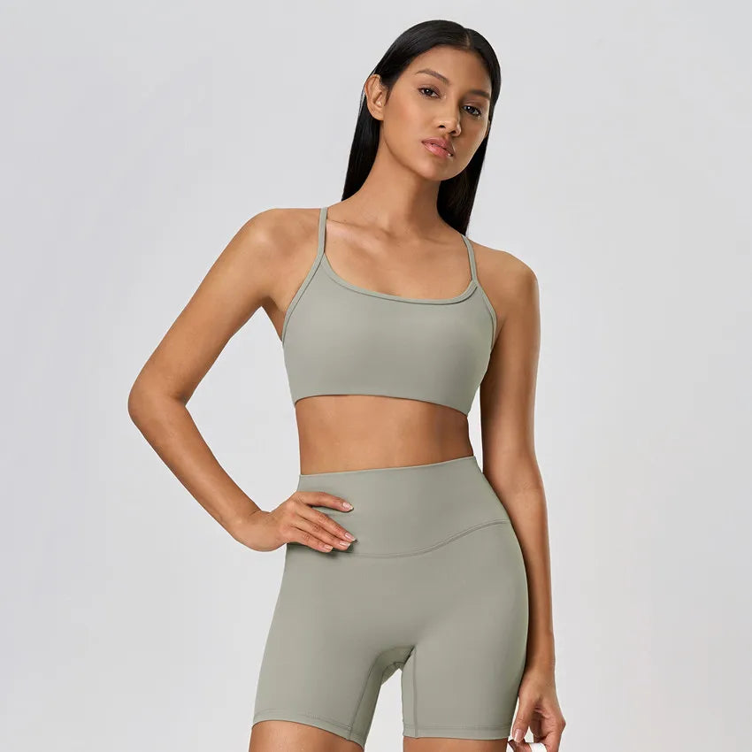 Stylish Cross Thin Straps Sports Bra Padded Gym Fitness Underwear For Women Beautiful Backless Workout Yoga Bra