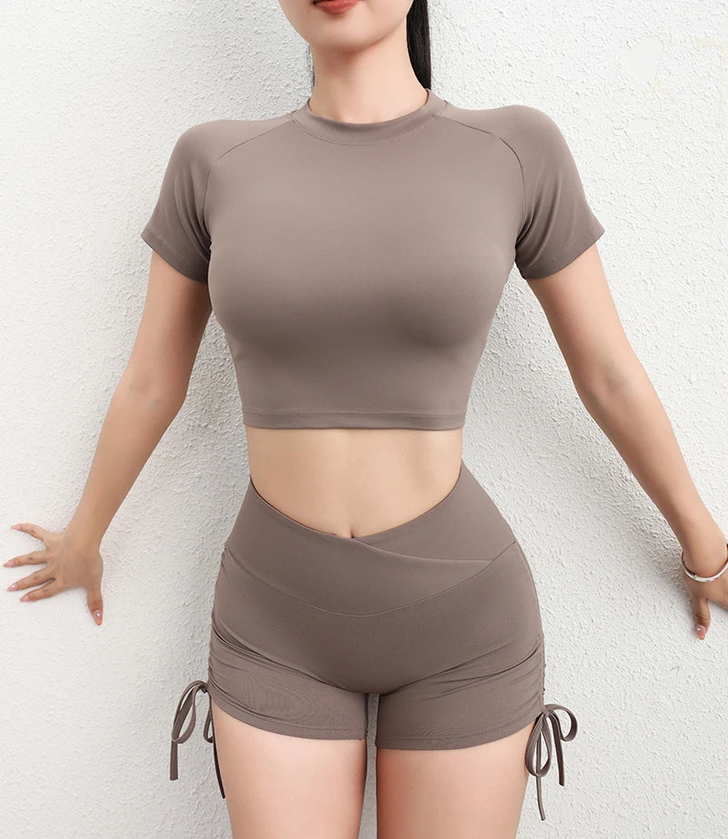 SOISOU Nylon Top Women T-shirt Gym Yoga Shirts Fitness Tight Elastic Breathable Sports Top Womens Clothing 4 Sizes 5 Colors