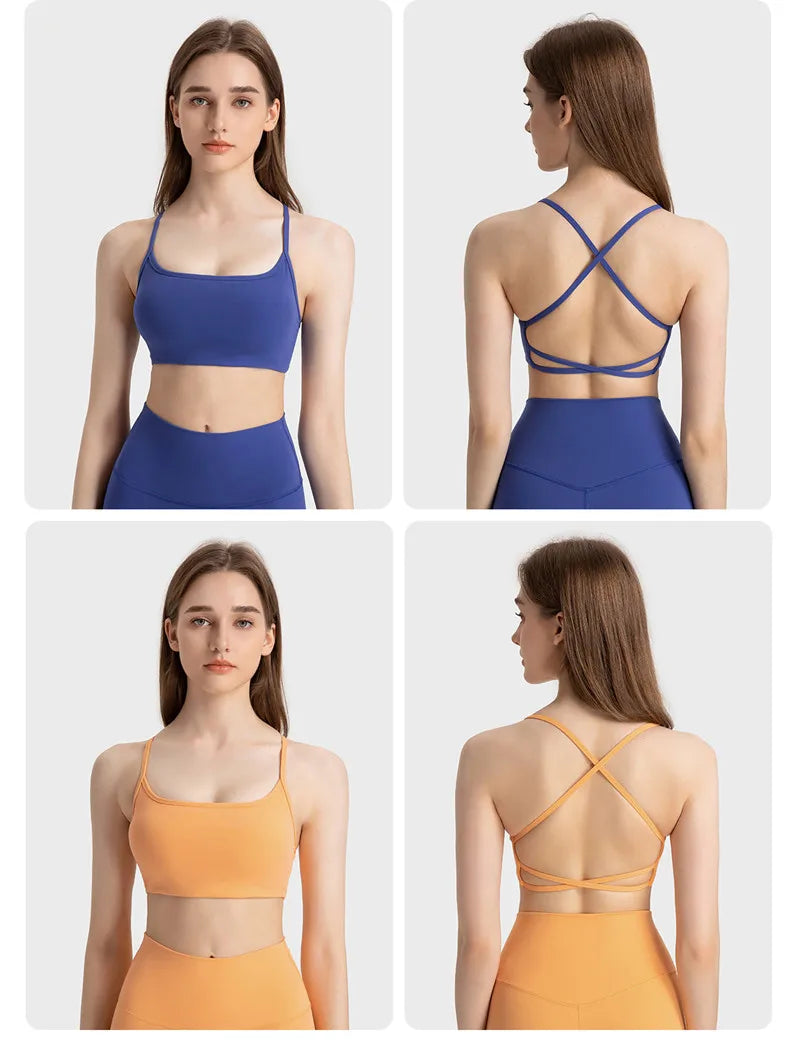 Stylish Cross Thin Straps Sports Bra Padded Gym Fitness Underwear For Women Beautiful Backless Workout Yoga Bra