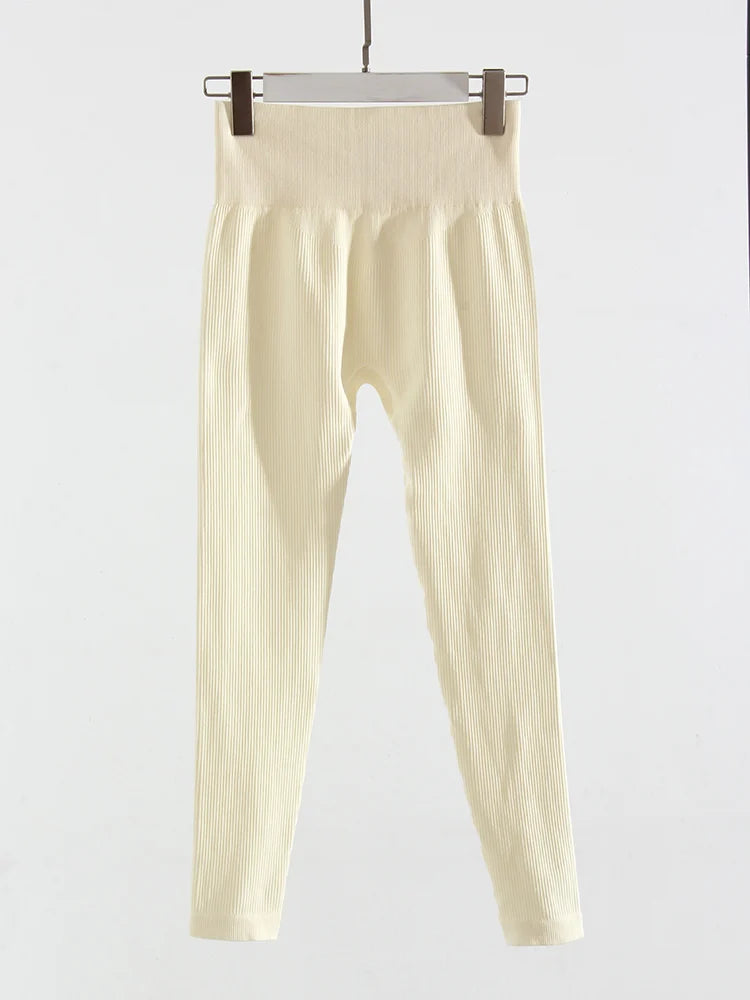 Women’s High-Waist Ribbed Thermal Leggings – Stretch Gym & Fitness Tights