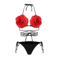 Women's Sexy 3D Flower Micro Mini Bikini Set - Triangle Padded Thong Swimwear