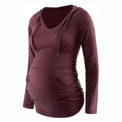 Striped V-Neck Maternity & Nursing Hoodie - Autumn/Winter Pregnant Top