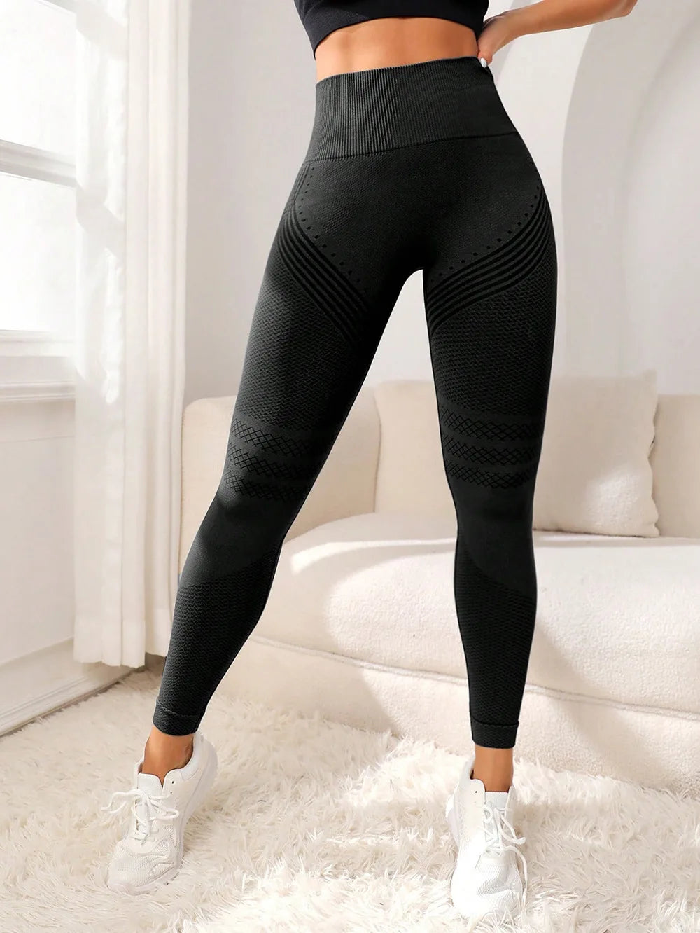 Sexy Line Hip Lifting Sports Tights Women High Waist Elastic Yoga Pants Running Fitness Pants Breathable Sports Leggings