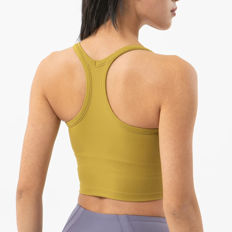 SOISOU Women's Nylon Sports Bra – Double Layer, Removable Pads, Gym & Yoga Top