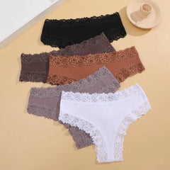 10-Piece Women's Lace Cotton Panty Set - Sexy Low-Waist Brazilian Underwear