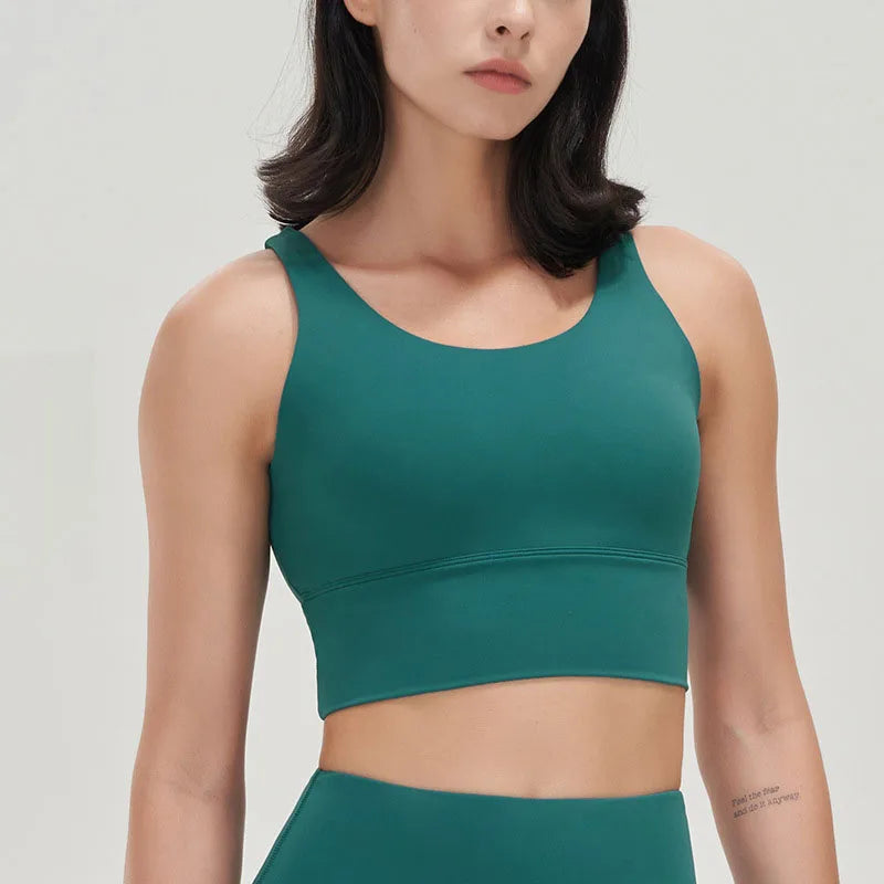 SOISOU Lycra Top Women Yoga Sports Bra Gym Fitness Crop Top Bras For Women Underwear Deep V Beautiful Back Chest Pad Removable
