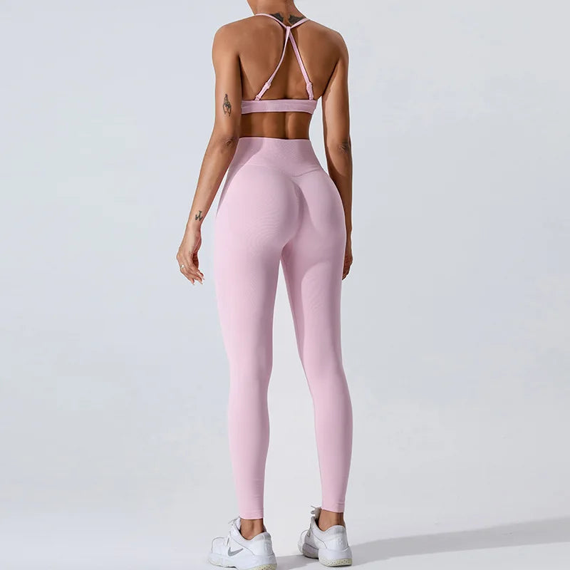 NCLAGEN Women's Seamless Yoga Leggings High V-Waist Tummy Control Scrunch Butt Lifting GYM Workout Pants Outdoor Sports Fitness