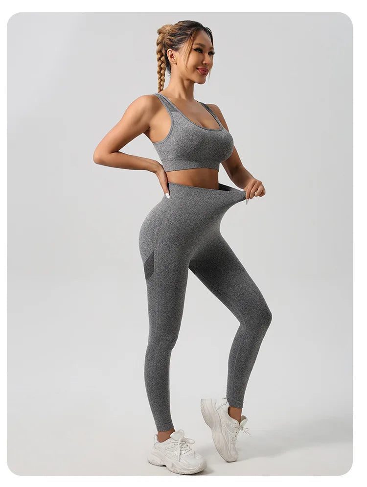 2 Pcs Yoga Set Women Hollow Back Sports Bra+Hip Lifting Sports Shorts Workout Set Seamless Fitness Gym Set Sportswear Tracksuit