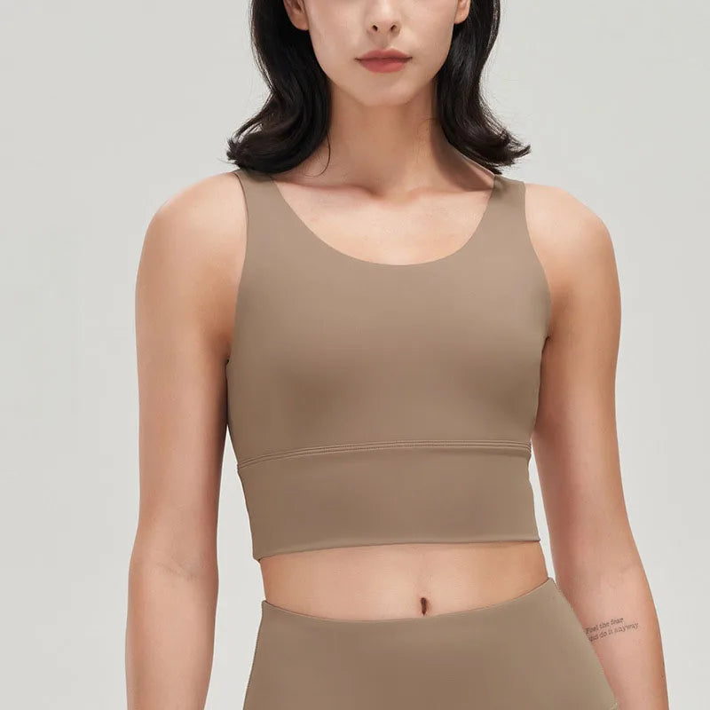 SOISOU Lycra Top Women Yoga Sports Bra Gym Fitness Crop Top Bras For Women Underwear Deep V Beautiful Back Chest Pad Removable