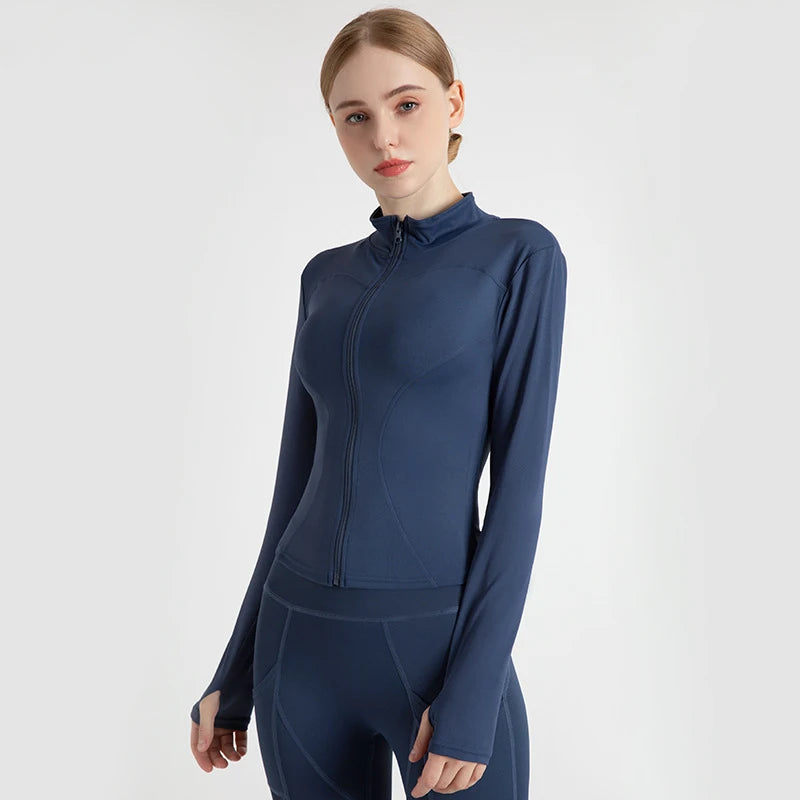 SOISOU Women's Jacket Yoga Sport Gym Coat Athletic Fitness Tight Fit Long Sleeved With Thumb Holes Jacket Womens Clothing