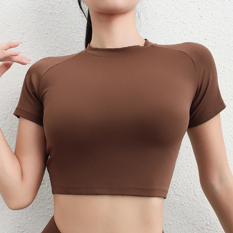 SOISOU Nylon Top Women T-shirt Gym Yoga Shirts Fitness Tight Elastic Breathable Sports Top Womens Clothing 4 Sizes 5 Colors