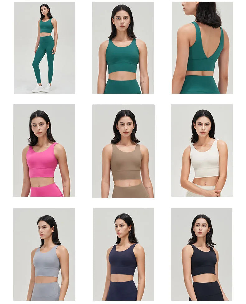 SOISOU Lycra Top Women Yoga Sports Bra Gym Fitness Crop Top Bras For Women Underwear Deep V Beautiful Back Chest Pad Removable