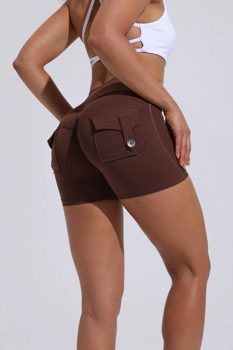 QINACTIVE Yoga Shorts for Women Pocket Scrunched Butt Gym Leggings High Waist Push Up Tights Sexy Booty Sports Shorts Fitness
