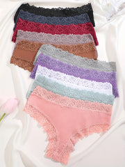 10-Piece Women's Lace Cotton Panty Set - Sexy Low-Waist Brazilian Underwear