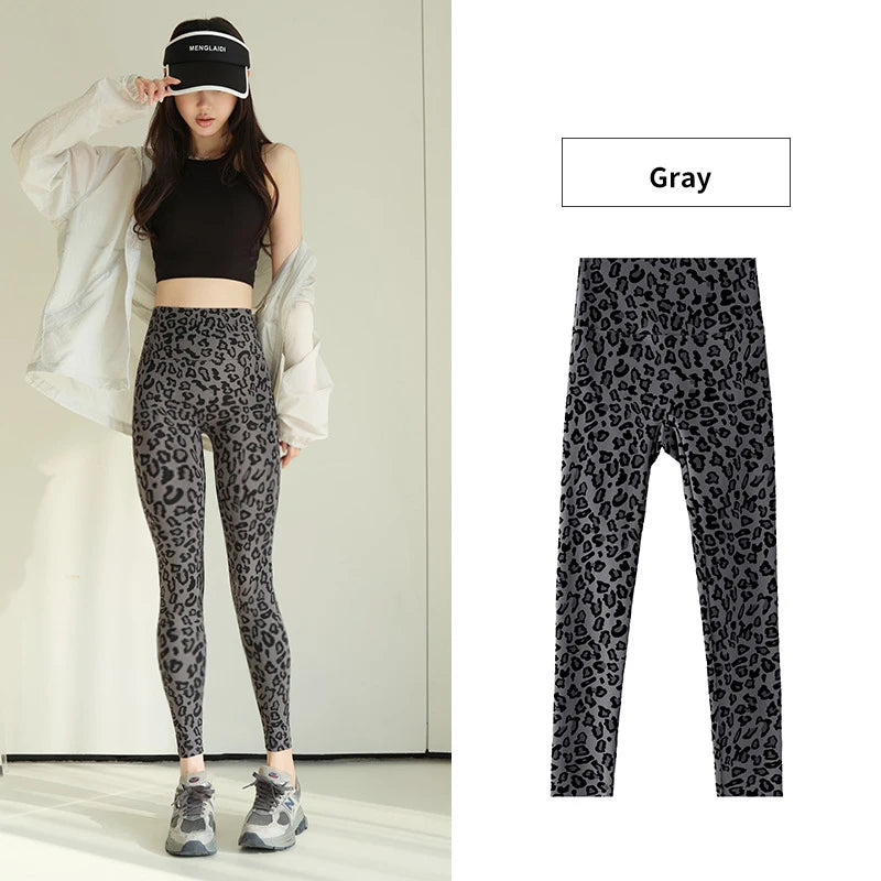 BIVIGAOS 2025 Spring Summer New Pink Leopard Print Sharkskin Leggings Women High Waist Seamless Tight Sexy Sport Fitness Legging