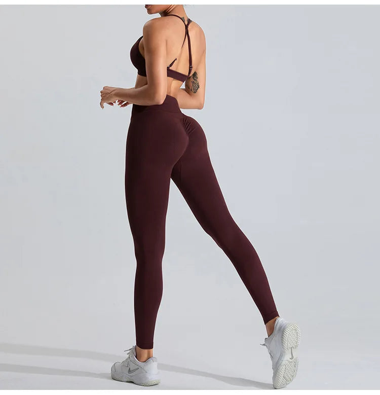 NCLAGEN Women's Seamless Yoga Leggings High V-Waist Tummy Control Scrunch Butt Lifting GYM Workout Pants Outdoor Sports Fitness