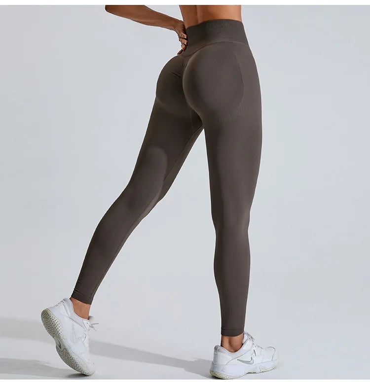NCLAGEN Women's Seamless Yoga Leggings High V-Waist Tummy Control Scrunch Butt Lifting GYM Workout Pants Outdoor Sports Fitness