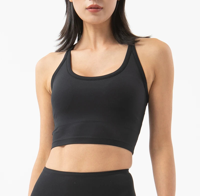 SOISOU Women's Nylon Sports Bra – Double Layer, Removable Pads, Gym & Yoga Top