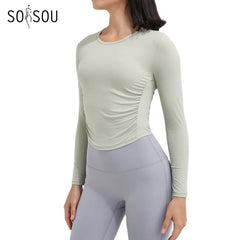 SOISOU Nylon Women Tops Gym Yoga Shirts Sportswear Tight Elastic Breathable Comfortable Sports Top Yoga Wear Womens Clothing