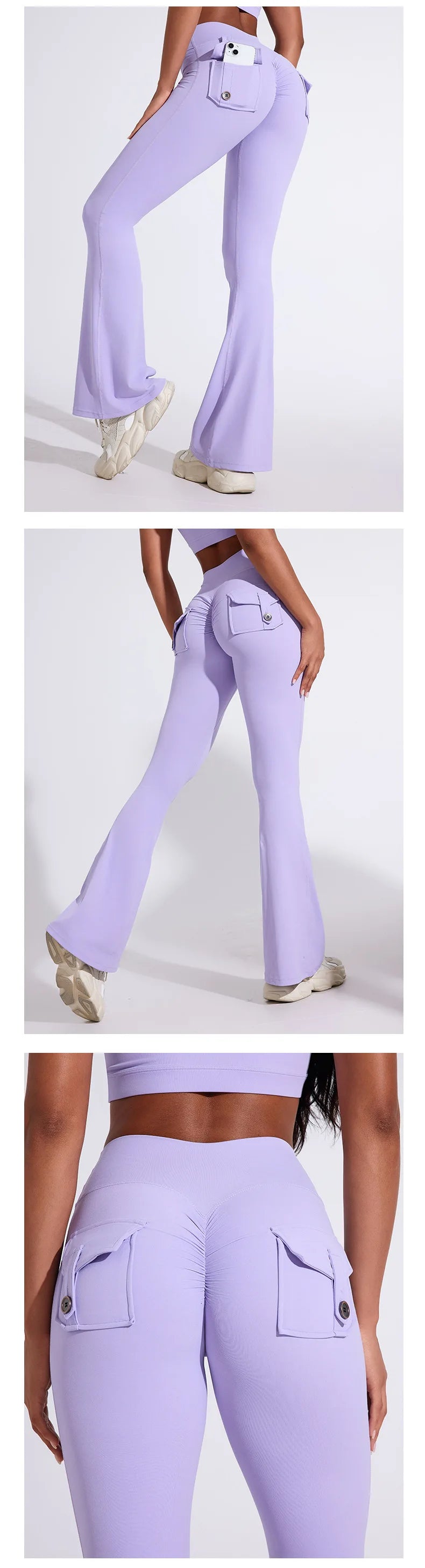 QINACTIVE Fashion Back Pocket  Flared Pants Women Tight-Fit Sexy Slim High Waist Pants Push Up Sport Fitness Flare Leggings