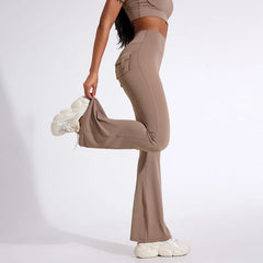 QINACTIVE Fashion Back Pocket  Flared Pants Women Tight-Fit Sexy Slim High Waist Pants Push Up Sport Fitness Flare Leggings