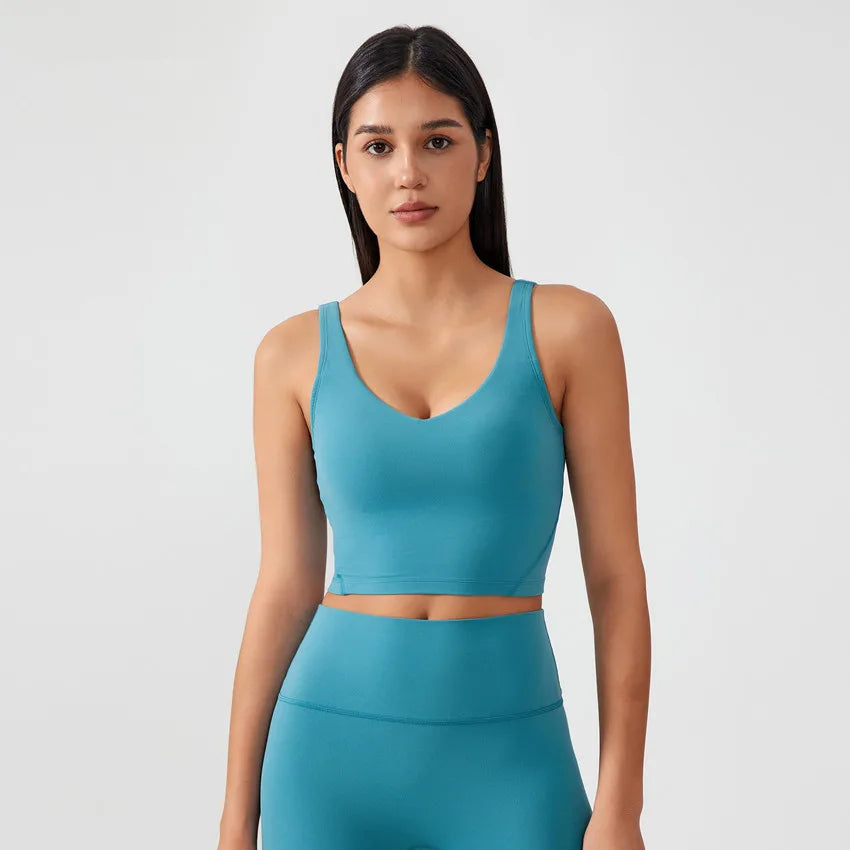 Fashion U-shape Back Sports Vest Naked Feel Soft Workout Crop Top Padded Activewear Tank Gym Fitness Yoga Bra