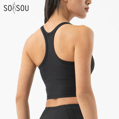 SOISOU Women's Nylon Sports Bra – Double Layer, Removable Pads, Gym & Yoga Top