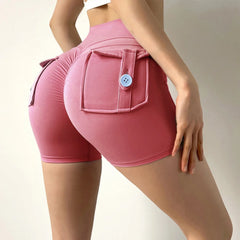 Women's Peach Butt Fitness Shorts - High-Waist Cargo Three-Quarter Yoga Tight