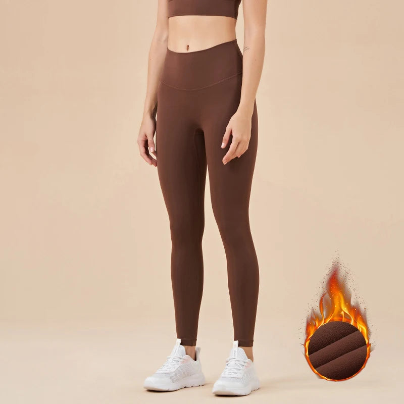 SOISOU Nylon Winter Warm Leggings Yoga Gym Women's Pants Invisible Waist Pocket Soft Elastic High Waist Sexy Woman Clothing
