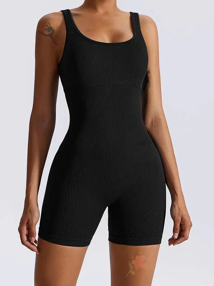 STOUREG Seamless threaded tight one-piece yoga wear,women's high elasticity sports one-piece,hip lifting shorts fitness clothing