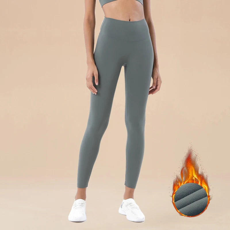 SOISOU Nylon Winter Warm Leggings Yoga Gym Women's Pants Invisible Waist Pocket Soft Elastic High Waist Sexy Woman Clothing