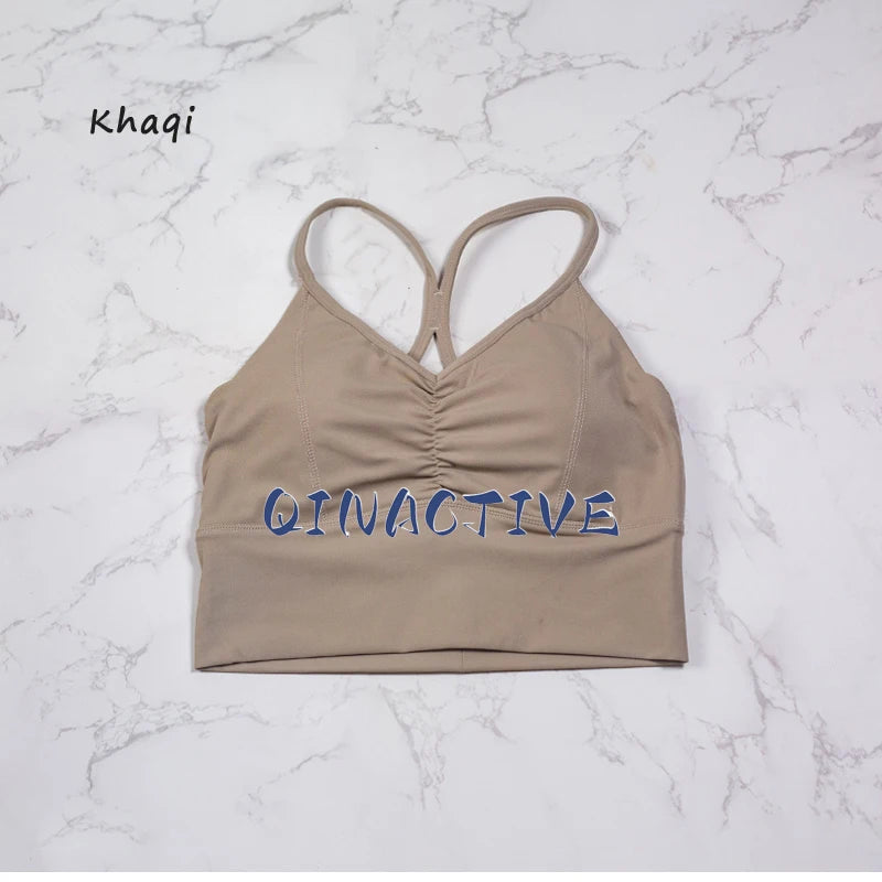 QINACTIVE Women’s Stylish Pleated Sports Bra – Beautiful Back & Quick-Dry Fit