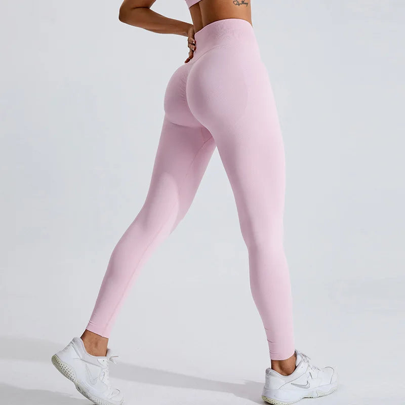 NCLAGEN Women's Seamless Yoga Leggings High V-Waist Tummy Control Scrunch Butt Lifting GYM Workout Pants Outdoor Sports Fitness