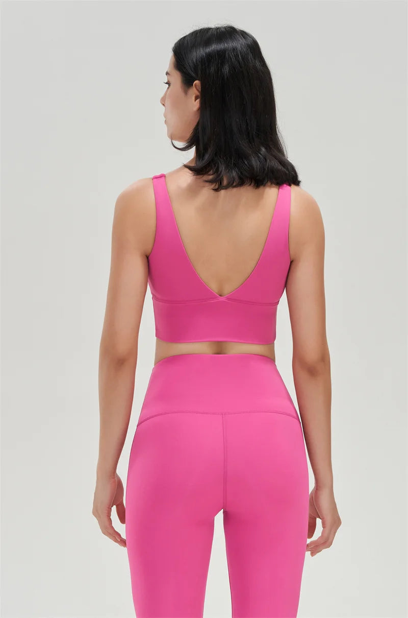 SOISOU Lycra Top Women Yoga Sports Bra Gym Fitness Crop Top Bras For Women Underwear Deep V Beautiful Back Chest Pad Removable