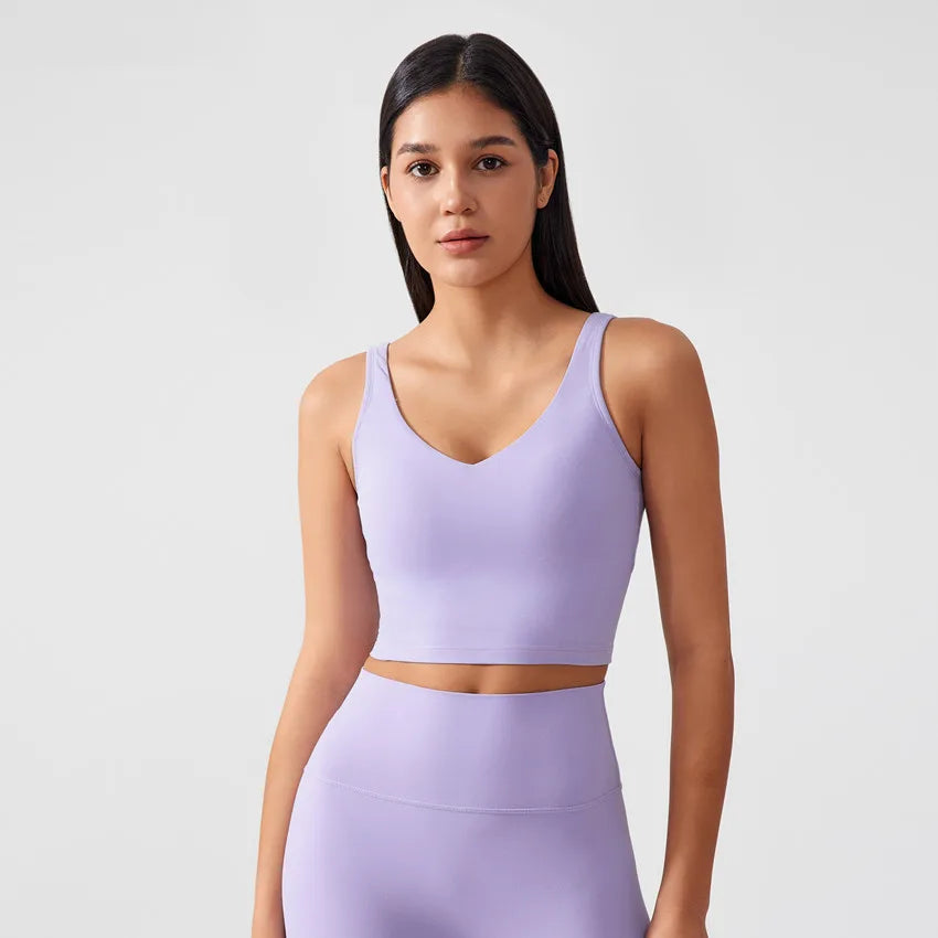Fashion U-shape Back Sports Vest Naked Feel Soft Workout Crop Top Padded Activewear Tank Gym Fitness Yoga Bra