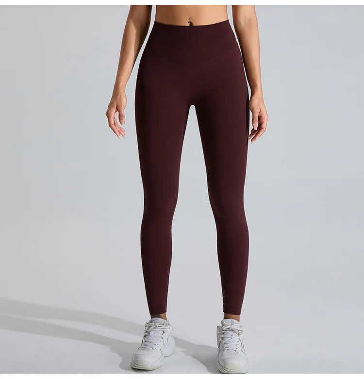 NCLAGEN Women's Seamless Yoga Leggings High V-Waist Tummy Control Scrunch Butt Lifting GYM Workout Pants Outdoor Sports Fitness