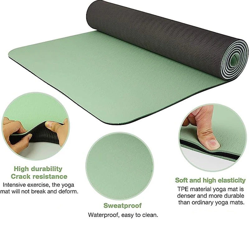 Thick non-slip TPE yoga mat for home workouts.