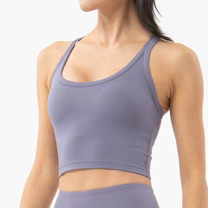 SOISOU Women's Nylon Sports Bra – Double Layer, Removable Pads, Gym & Yoga Top