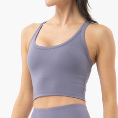 SOISOU Women's Nylon Sports Bra – Double Layer, Removable Pads, Gym & Yoga Top