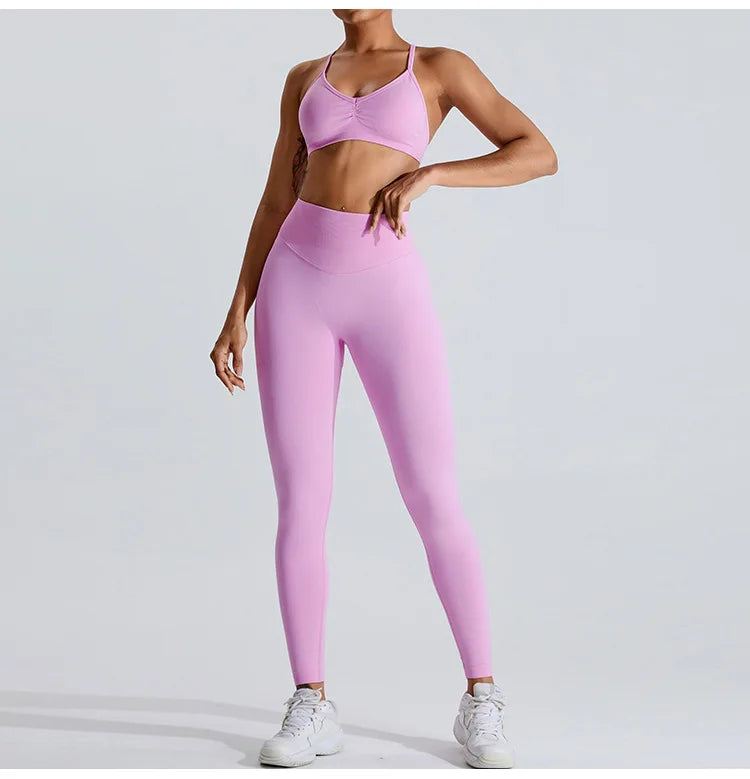 NCLAGEN Women's Seamless Yoga Leggings High V-Waist Tummy Control Scrunch Butt Lifting GYM Workout Pants Outdoor Sports Fitness