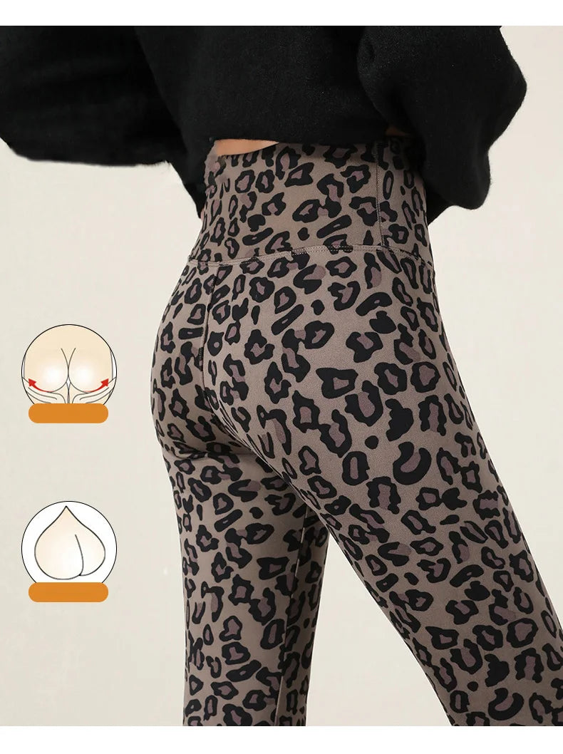 BIVIGAOS New Autumn Winter Thin Velvet Fashion Leopard Sharkskin Leggings Women High Waisted Sexy Slim Tight Warm Leggings
