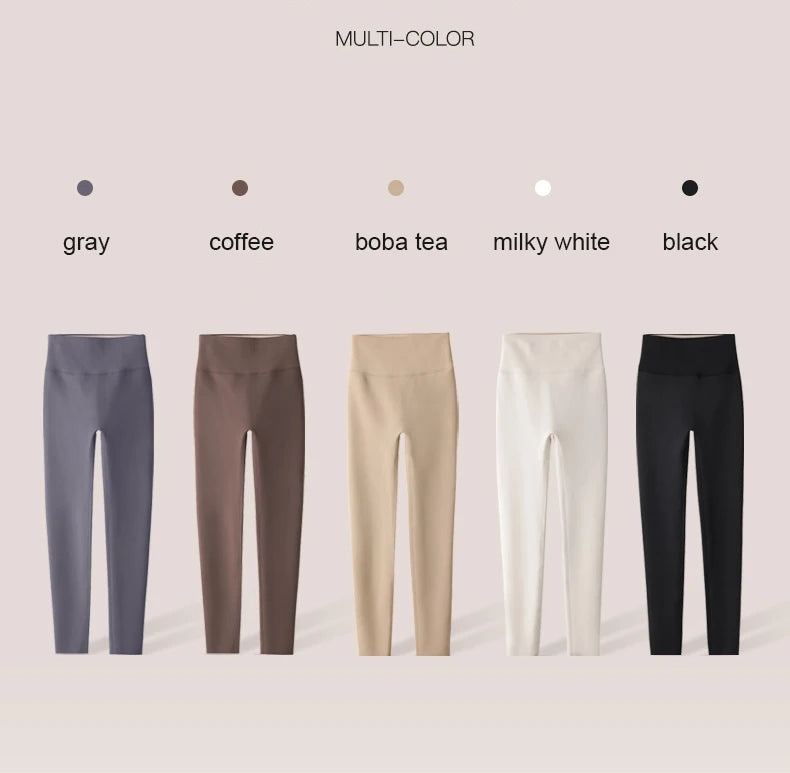BIVIGAOS Autumn Winter High Waist Fleece Sharkskin Leggings Women Seamless Slim Tight-Fit Velvet Thickened Elastic Warm leggings