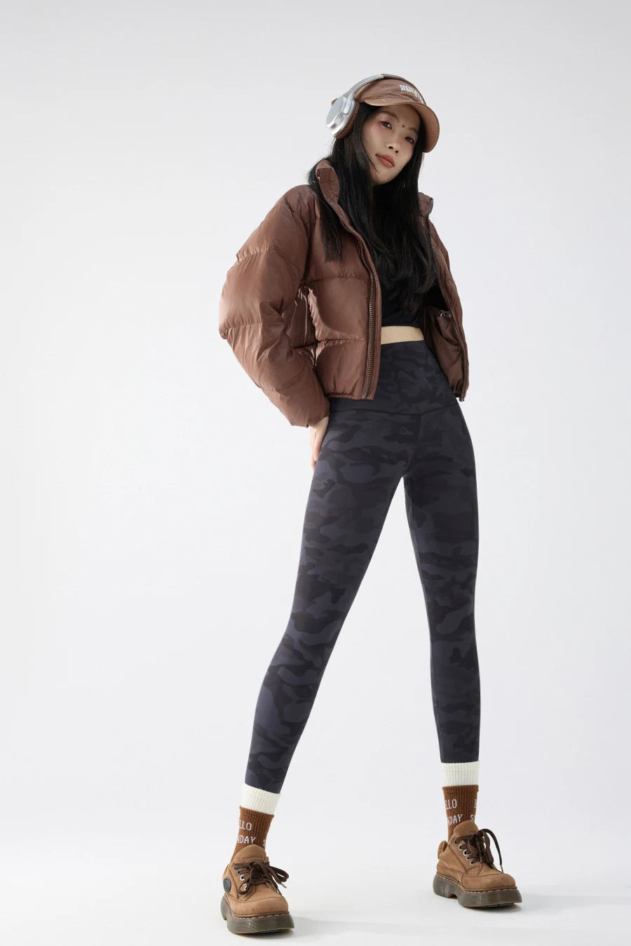 BIVIGAOS 2024 Autumn Winter Camouflage Sharkskin Leggings Brushed Shark Pants Women Thin Fleece Warm Casual Fashion Leggings