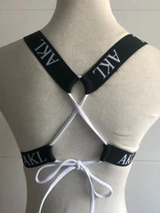 Women's Push-Up Mini Thong Bikini Set - Letter Print Lace-Up Swimsuit