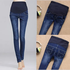 High-Waist Belly Support Maternity Jeans - Hip-Lifting Elastic Denim Pants